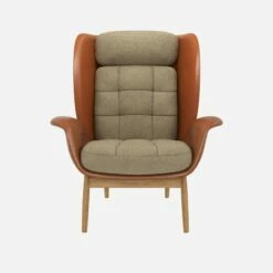 Habitat Fauteuil En Cuir Savoy Cognac Et Tissu Lucca - Blanc Mastic -meubles boutique herve fauteuil cuir sv lucca beige 10273201 1