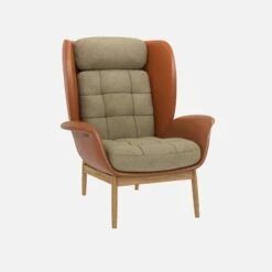 Habitat Fauteuil En Cuir Savoy Cognac Et Tissu Lucca - Blanc Mastic -meubles boutique herve fauteuil cuir sv lucca beige 10273205 1