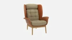 Habitat Fauteuil En Cuir Savoy Cognac Et Tissu Lucca - Blanc Mastic -meubles boutique herve fauteuil cuir sv lucca beige 10273205 2