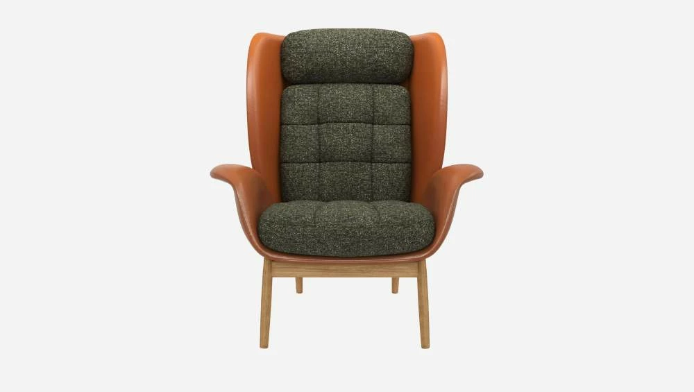 Habitat Fauteuil En Cuir Savoy Cognac Et Tissu Lucca - Vert Mousse 5 Habitat Fauteuil En Cuir Savoy Cognac Et Tissu Lucca - Vert Mousse – Image 5
