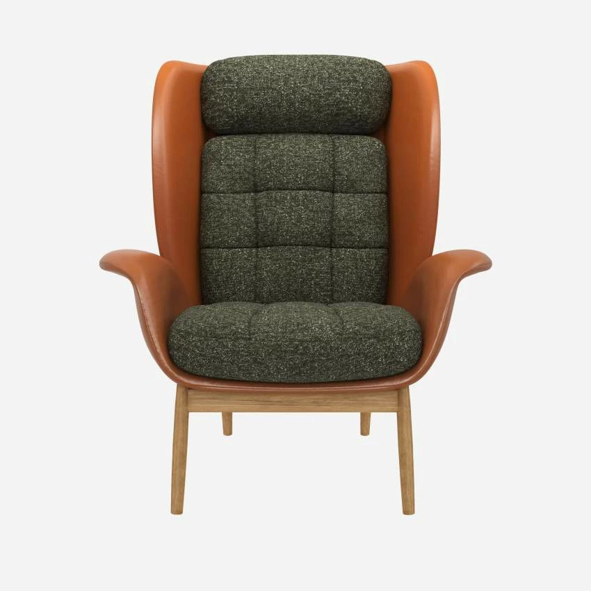 Habitat Fauteuil En Cuir Savoy Cognac Et Tissu Lucca - Vert Mousse 1 Habitat Fauteuil En Cuir Savoy Cognac Et Tissu Lucca - Vert Mousse