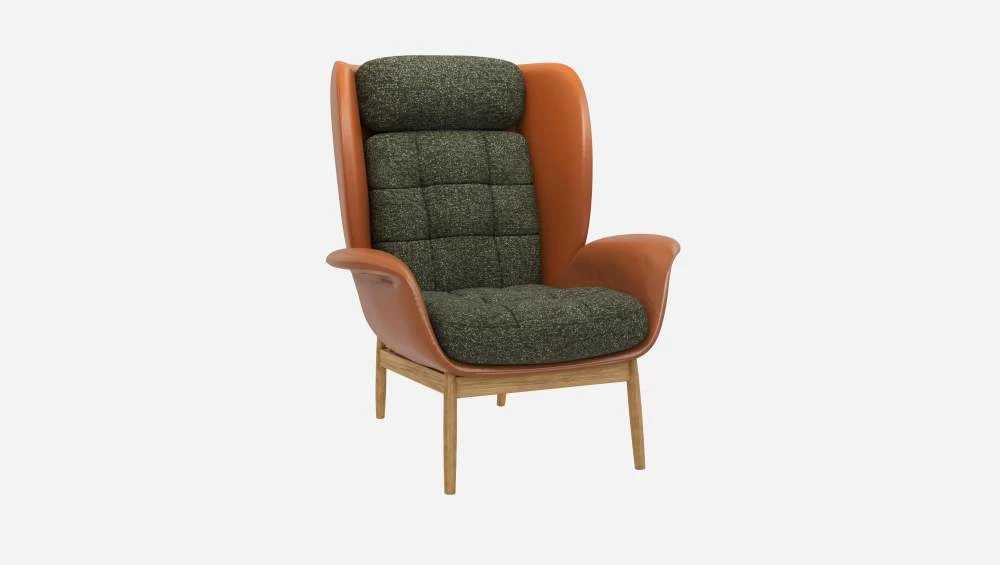Habitat Fauteuil En Cuir Savoy Cognac Et Tissu Lucca - Vert Mousse 6 Habitat Fauteuil En Cuir Savoy Cognac Et Tissu Lucca - Vert Mousse – Image 6