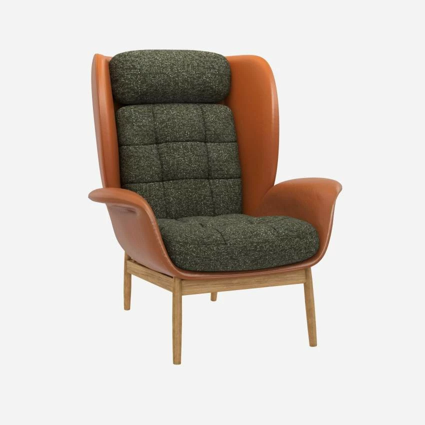 Habitat Fauteuil En Cuir Savoy Cognac Et Tissu Lucca - Vert Mousse 2 Habitat Fauteuil En Cuir Savoy Cognac Et Tissu Lucca - Vert Mousse – Image 2
