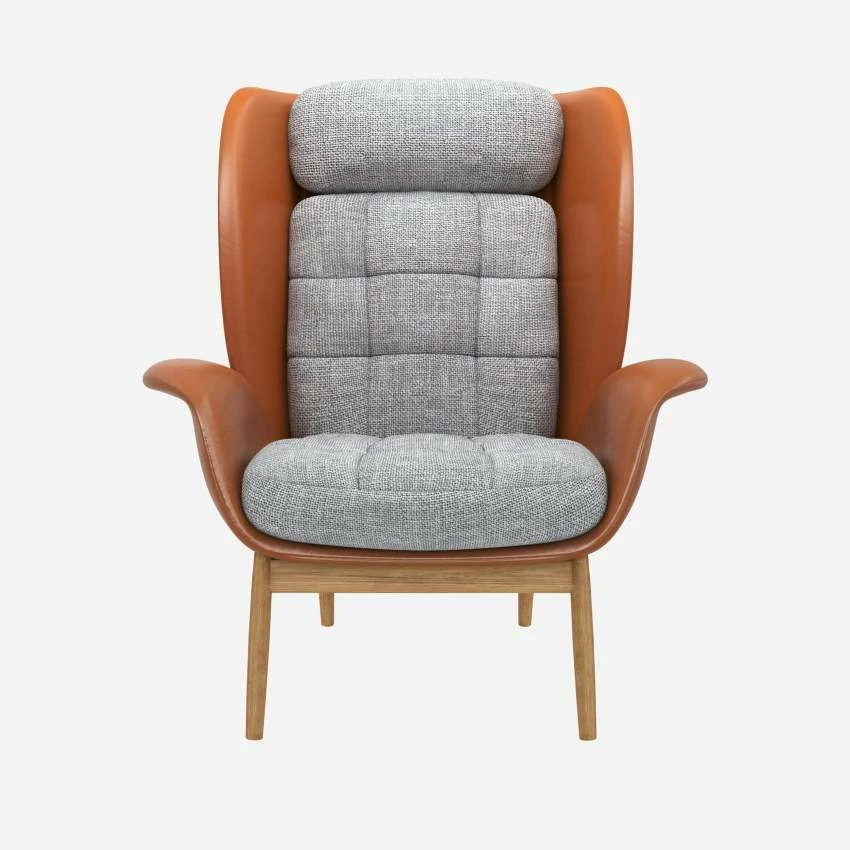 Habitat Fauteuil En Cuir Savoy Cognac Et Tissu Melina - Gris Asphalte 1 Habitat Fauteuil En Cuir Savoy Cognac Et Tissu Melina - Gris Asphalte