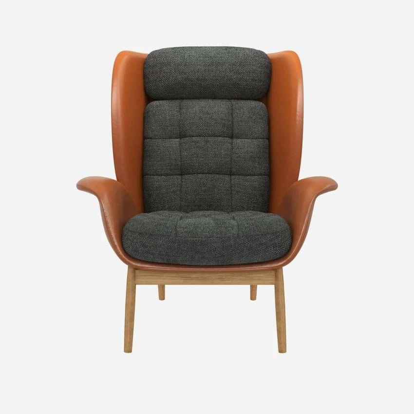 Habitat Fauteuil En Cuir Savoy Cognac Et Tissu Melina - Gris Ardoise 3 Habitat Fauteuil En Cuir Savoy Cognac Et Tissu Melina - Gris Ardoise – Image 3