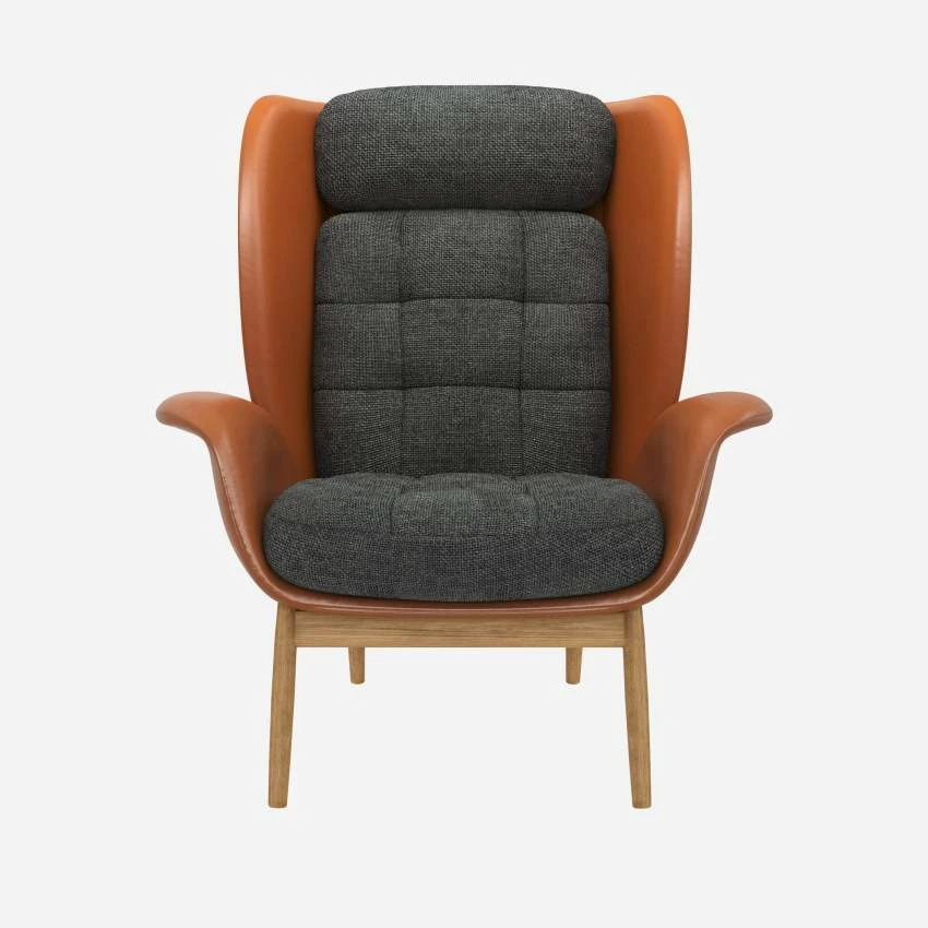 Habitat Fauteuil En Cuir Savoy Cognac Et Tissu Melina - Gris Ardoise 1 Habitat Fauteuil En Cuir Savoy Cognac Et Tissu Melina - Gris Ardoise