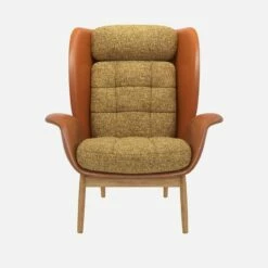 Habitat Fauteuil En Cuir Savoy Cognac Et Tissu Venezia - Jaune épice
