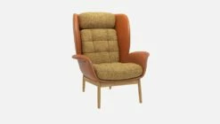 Habitat Fauteuil En Cuir Savoy Cognac Et Tissu Venezia - Jaune épice -meubles boutique herve fauteuil cuir sv ven moutarde 10273087 2