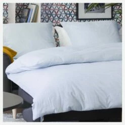 Habitat Housse De Couette En Lin - 200 X 200 Cm - Bleu Clair -meubles boutique housse de couette en lin 200 x 200 cm bleu clair 1210987