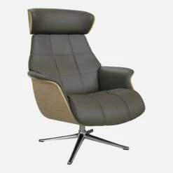 Habitat Fauteuil En Chêne Et Cuir Savoy - Gris Ardoise - Pied Aluminium -meubles boutique marc fauteuil ch svy gris alu hdr 3786697 1