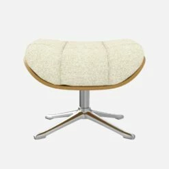 Habitat Repose-pieds En Chêne Et Tissu Venezia - Blanc Craie - Pied Aluminium -meubles boutique marc repose p chene ven beige alu 10274397 1