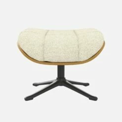 Habitat Repose-pieds En Chêne Et Tissu Venezia - Blanc Craie - Pied Noir -meubles boutique marc repose p chene ven beige p nr 10274381 1