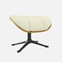 Habitat Repose-pieds En Chêne Et Tissu Venezia - Blanc Craie - Pied Noir -meubles boutique marc repose p chene ven beige p nr 10274385