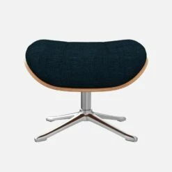 Habitat Repose-pieds En Noyer Et Tissu Melina - Bleu Encre - Pied Aluminium -meubles boutique marc repose p noyer mel bleu alu 10274581 1