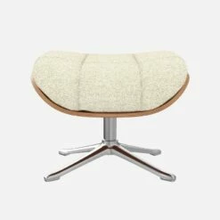 Habitat Repose-pieds En Noyer Et Tissu Venezia - Blanc Craie - Pied Aluminium -meubles boutique marc repose p noyer ven beige alu 10274389 1