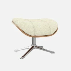 Habitat Repose-pieds En Noyer Et Tissu Venezia - Blanc Craie - Pied Aluminium -meubles boutique marc repose p noyer ven beige alu 10274393 1