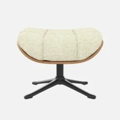 Habitat Repose-pieds En Noyer Et Tissu Venezia - Blanc Craie - Pied Noir -meubles boutique marc repose p noyer ven beige p nr 10274373 1