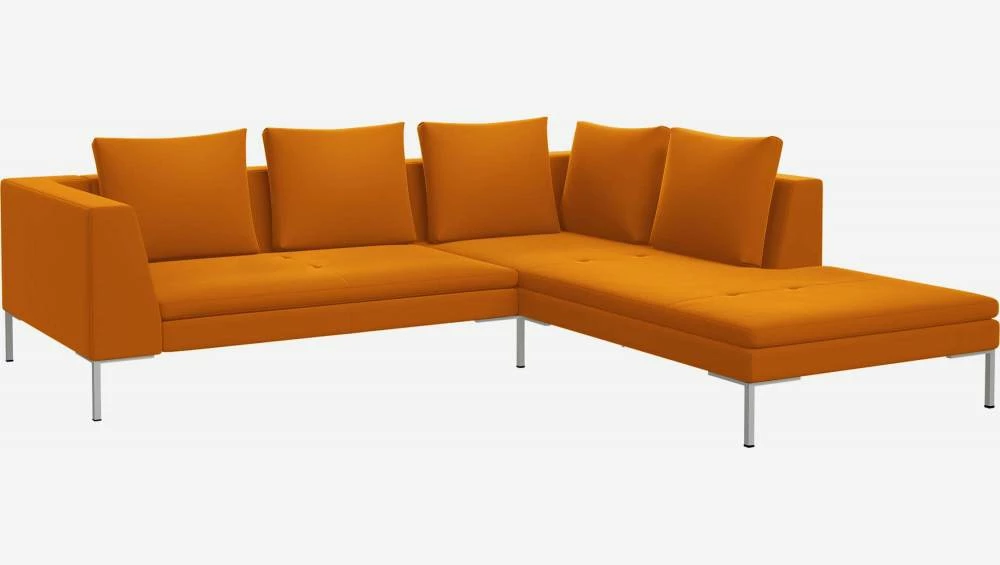 Habitat Canapé 2 Places Avec Méridienne Droite En Velours - Jaune Moutarde 3 Habitat Canapé 2 Places Avec Méridienne Droite En Velours - Jaune Moutarde – Image 3