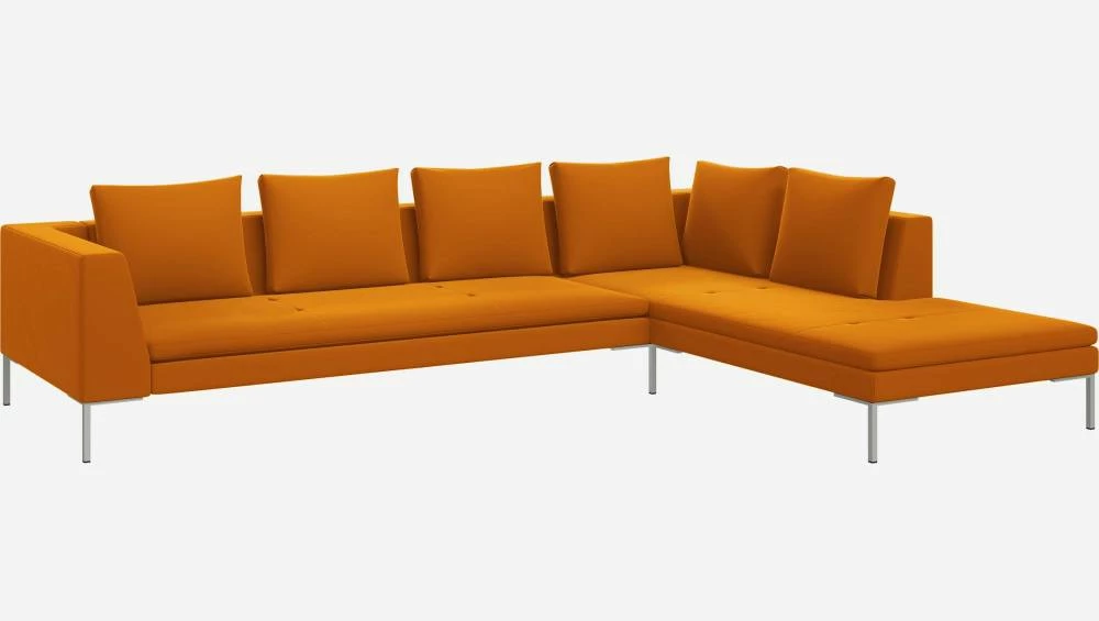 Habitat Canapé 3 Places Avec Méridienne Droite En Velours - Jaune Moutarde 3 Habitat Canapé 3 Places Avec Méridienne Droite En Velours - Jaune Moutarde – Image 3