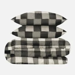 Habitat Parure De Lit En Flanelle De Coton - 240 X 260 Cm - Motif Vichy Noir -meubles boutique parure de lit en flanelle de coton 240 x 260 cm motif vichy noir 11638679 1