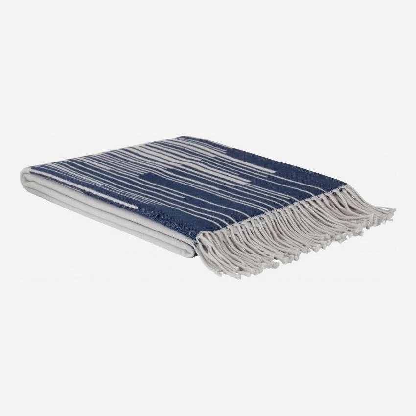 Habitat Plaid 127X180cm En Coton Bleu Et Gris 4 Habitat Plaid 127X180cm En Coton Bleu Et Gris – Image 4