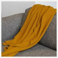 Habitat Plaid Tricoté En Coton - 130 X 170 Cm - Jaune Moutarde -meubles boutique plaid tricote en coton 130 x 170 cm jaune moutarde 1334319