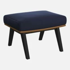 Habitat Repose-pieds En Velours Bleu Encre Et Cuir Vintage - Pieds Noirs -meubles boutique poggiapiedi in velluto blu inchiostro e pelle vintage piedi neri 1103849 1