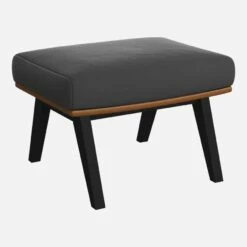 Habitat Repose-pieds En Velours Gris Ardoise Et Cuir Vintage - Pieds Noirs -meubles boutique poggiapiedi in velluto grigio ardesia e pelle vintage piedi neri 1103853 1