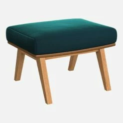 Habitat Repose-pieds En Velours Vert émeraude Et Cuir Vintage - Pieds Chêne -meubles boutique poggiapiedi in velluto verde smeraldo e pelle vintage piedi in quercia 1103905 1