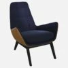 Habitat Fauteuil En Velours Bleu Encre Et Cuir Vintage - Pieds Noirs