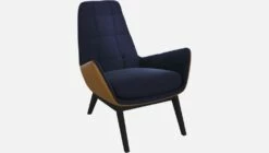 Habitat Fauteuil En Velours Bleu Encre Et Cuir Vintage - Pieds Noirs -meubles boutique poltrona in velluto blu inchiostro e pelle vintage piedi neri 1103593 2