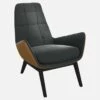 Habitat Fauteuil En Velours Gris Ardoise Et Cuir Vintage - Pieds Noirs