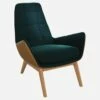 Habitat Fauteuil En Velours Vert émeraude Et Cuir Vintage - Pieds Chêne