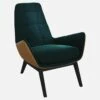 Habitat Fauteuil En Velours Vert émeraude Et Cuir Vintage - Pieds Noirs