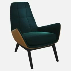 Habitat Fauteuil En Velours Vert émeraude Et Cuir Vintage - Pieds Noirs