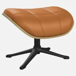 Habitat Repose-pieds En Chêne Et Cuir Savoy - Marron Cognac - Pied Noir