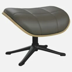 Habitat Repose-pieds En Chêne Et Cuir Savoy - Gris Ardoise - Pied Noir