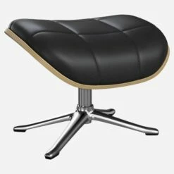 Habitat Repose-pieds En Chêne Et Cuir Savoy - Noir Obsidienne - Pied Aluminium