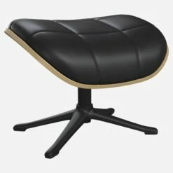 Habitat Repose-pieds En Chêne Et Cuir Savoy - Noir Obsidienne - Pied Noir