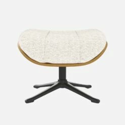 Habitat Repose-pieds En Chêne Et Tissu Bormio - Blanc Albâtre - Pied Noir -meubles boutique repose pieds en chene et tissu bormio blanc albatre pied noir 10374453 1