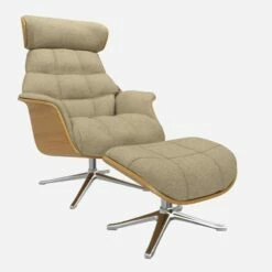 Habitat Repose-pieds En Chêne Et Tissu Lucca - Blanc Mastic - Pied Aluminium -meubles boutique repose pieds en chene et tissu lucca blanc mastic pied aluminium 12851745