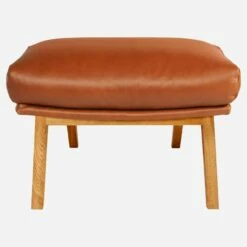 Habitat Repose-pieds En Cuir Vintage Leather - Marron Cognac - Pieds Chêne