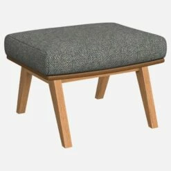 Habitat Repose-pieds En Tissu Bellagio Bleu Céleste Et Cuir Vintage - Pieds Chêne