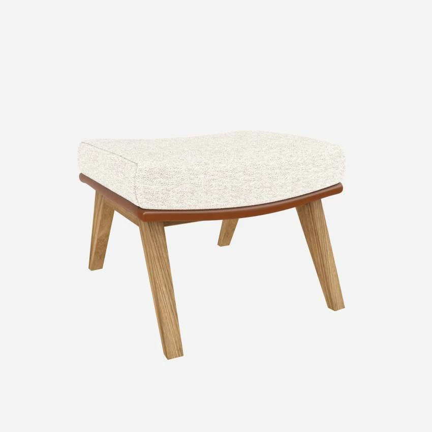 Habitat Repose-pieds En Tissu Bormio Blanc Albâtre Et Cuir Vintage - Pieds Chêne 2 Habitat Repose-pieds En Tissu Bormio Blanc Albâtre Et Cuir Vintage - Pieds Chêne – Image 2