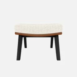 Habitat Repose-pieds En Tissu Bormio Blanc Albâtre Et Cuir Vintage - Pieds Noirs