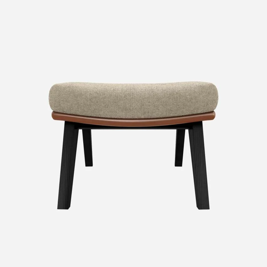 Habitat Repose-pieds En Tissu Lucca Blanc Mastic Et Cuir Vintage - Pieds Noirs 1 Habitat Repose-pieds En Tissu Lucca Blanc Mastic Et Cuir Vintage - Pieds Noirs