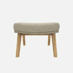 Habitat Repose-pieds En Tissu Lucca - Blanc Mastic - Pieds Chêne