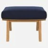 Habitat Repose-pieds En Velours Bleu Encre Et Cuir Vintage - Pieds Chêne