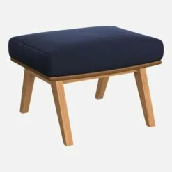 Habitat Repose-pieds En Velours Bleu Encre Et Cuir Vintage - Pieds Chêne -meubles boutique repose pieds en velours bleu marine et cuir vintage pieds chene 1103913 1