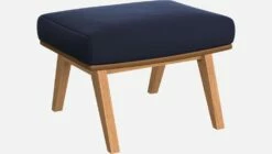 Habitat Repose-pieds En Velours Bleu Encre Et Cuir Vintage - Pieds Chêne -meubles boutique repose pieds en velours bleu marine et cuir vintage pieds chene 1103913 2